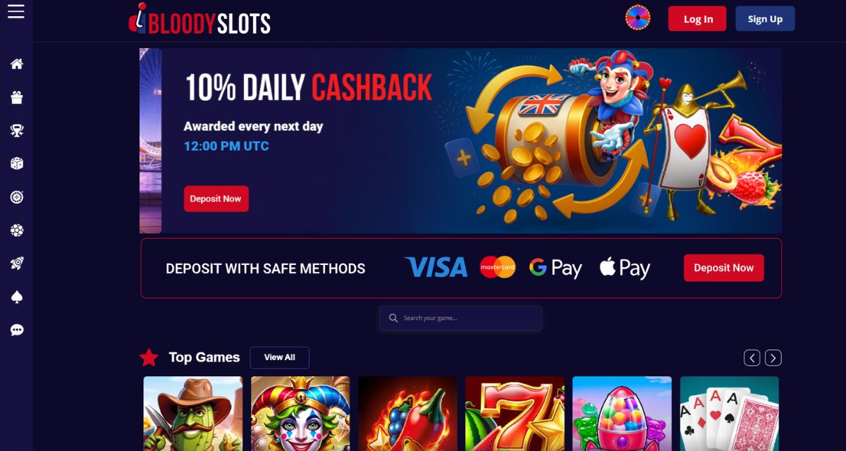 Screenshot of the Bloody Slots website
